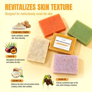 Глубоко очищающее отшелушивающее мыло ручной работы с розой, козьим молоком, овсянкой, койевой кислотой, куркумой и орехами для гладкой кожи - Product Image 4