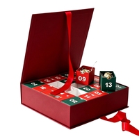 Boîte de l'avent pour bijoux 24 jours, boîte cadeau rigide rouge vin de qualité supérieure, boîte de calendrier de l'avent personnalisée, parfaite pour les coffrets cadeaux de fêtes