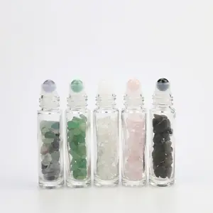 Gemstone Roll On Perfume Essential Oil Bottle 10ml Empty 1/3 Oz Glass Roller Bottle With Natural Colored Jade Crystal Ball