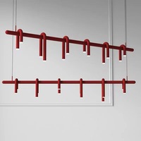 Lustre LED suspendu ovale en fer rouge bordeaux, style nordique moderne, hauteur réglable, pour salle à manger, décoration créative