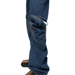 Prix de gros Jean décontracté mode délavé style urbain unisexe bleu coupe cowboy à revers haut et jambe large - Product Image 5