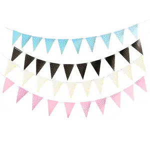 10 Flags Bronzing Dots Banners with Rope Gold DIY Paper Garland Triangle Flags for Wedding Baby Shower Birthday Party Decoration