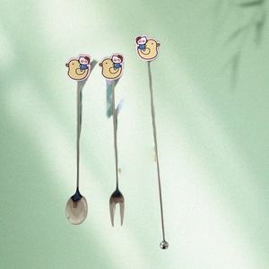 Nuevo Juego de Cuchara y Tenedor de Acero Inoxidable con Diseño de Gato y Conejo de Dibujos Animados, Agitador de Café, Agitadores de Bebidas Reutilizables, <span class=keywords><strong>Vajilla</strong></span> - Product Image 3