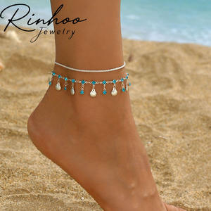 Chaîne de <span class=keywords><strong>cheville</strong></span> INS tendance été plage, turquoise, bleu, rouge, zircon, pampilles, bracelets à franges, chevillères vintage plaquées <span class=keywords><strong>or</strong></span> pour femme - Product Image 1