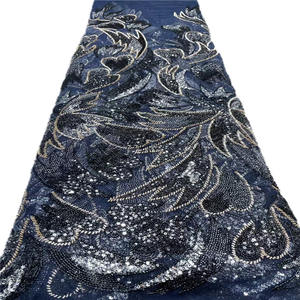 Tissus en dentelle à sequins de haute qualité nigérians, dentelle douce pour robes de mariée et de soirée - Product Image 2
