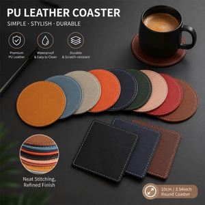 Wholesale Custom Sewing Thread Embossing Logo Promotion Restaurant Hotel Business Gift Pu Leather <b>Coaster</b> Cup <b>Coasters</b> for Drink - Product Image 2