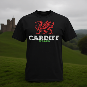 T-shirt vintage avec drapeau du dragon gallois de Cardiff, Pays de Galles - Product Image 3