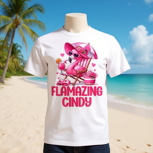 T-shirt pour femme Flamazing Cindy Pink Flamingo Tropical Beach Scene - Product Image 3