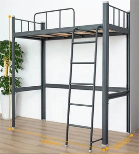 Cama litera moderna de metal tamaño queen para dormitorio con almacenamiento y escaleras para hotel, apartamento, dormitorio, escuela, hospital, sala de estar - Product Image 2
