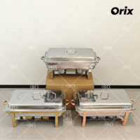Plat à réchaud rectangulaire de luxe ORIX avec pieds dorés, en acier inoxydable, pour buffet, maintien au chaud des aliments, idéal pour l'hôtellerie, la restauration et les banquets de mariage