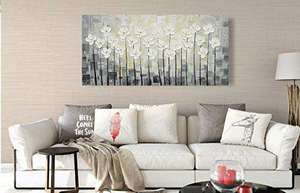 Lienzo blanco pintado a mano 3D, arte de pared de flores blancas, pintura al óleo, imágenes para Decoración - Product Image 3
