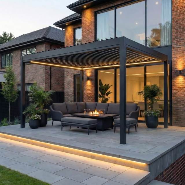 Customized Remote Control Outdoor Pergola Motorized Louvered Roof Pergola Strong Durability Modern Aluminum Gazebos