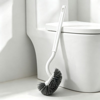 Brosse de toilette à long manche en plastique courbé en S pour le nettoyage des interstices de la salle de bain sans angle mort