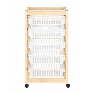 5 Tier Fruit And <b>Vegetable</b> Trolley Natural Wood With Swivel Wheels Removable Baskets 45x30x85 Cm - Product Image 1