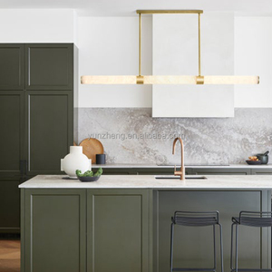 Simple y moderno restaurante Bar isla plataforma alabastro candelabro italiano minimalista decorativo cobre LED 3000K lámpara blanca cálida - Product Image 3