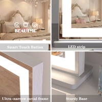 Miroir de courtoisie éclairé vertical/horizontal BEAUTME avec lumières chaudes/naturelles/jaunes, miroir de bureau à LED avec bandes lumineuses