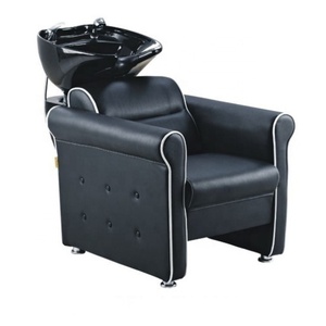 Fauteuil de lavage noir avec cuvettes en céramique et lit de lavage - Product Image 4