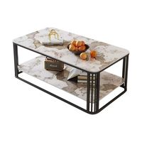 Table basse moderne en marbre avec structure métallique, plateau en pierre frittée, design de luxe léger pour salon, bureau, table basse rectangulaire