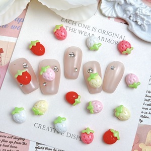 Mini breloques pour ongles en forme de fruits, en résine, à dos plat, assortiment blanc, rouge, rose, fraise, accessoires de décoration pour nail art, pour salons de manucure - Product Image 5