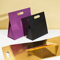 Boîte en papier pliable de luxe personnalisable avec logo, poignée intégrée, pour cadeaux, en vrac, colorée, portable