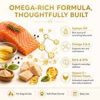 Vente en gros de 180 comprimés à mâcher Omega 3 6 9 pour animaux de compagnie, supplément d'huile de saumon EPA DHA pour chiens et chats, pour un pelage brillant et un bien-être cutané