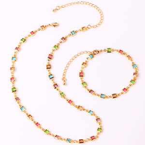Wholesale 18K Gold Plated <b>Copper</b> Neck Jewelry Square Multi Color Zircon Inlay Thin Anti-fade Trendy Versatile Waterproof <b>Chain</b> - Product Image 5