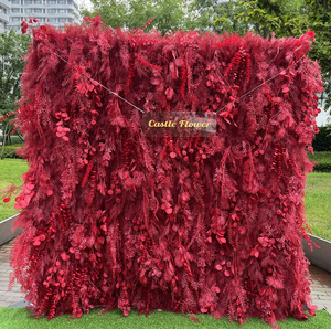 M1013 Mur <span class=keywords><strong>de</strong></span> fleurs artificielles en plumes blanches, roses et jaunes, rouleau <span class=keywords><strong>de</strong></span> fond, panneau <span class=keywords><strong>de</strong></span> faux pampas, mur <span class=keywords><strong>de</strong></span> fleurs pour décoration <span class=keywords><strong>de</strong></span> mariage - Product Image 3