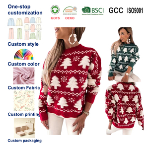 Customized Women Sweater <strong>Dress</strong> Red <strong>Christmas</strong> Cartoon Jacquard Knit Slim Korean Fashion Soft Warm Autumn Winter Pullover - Product Image 1