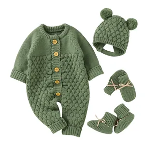 New style mimixiong Newborn baby knitted Rompers onesies with hat shoes glovers clothing Sets