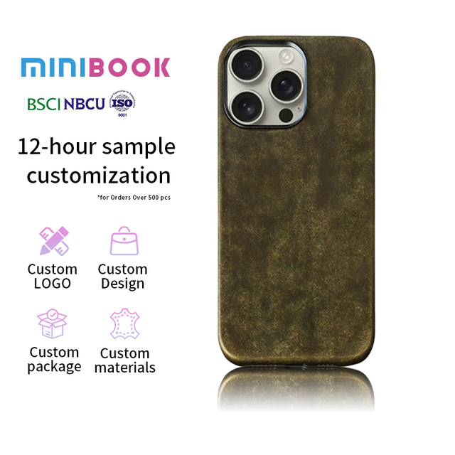 Minibook 2026 Phone case Custom Design Leather Mobile Phone case with Metal Buttonsuede Phone case for iphone 15 16 18 Pro Max