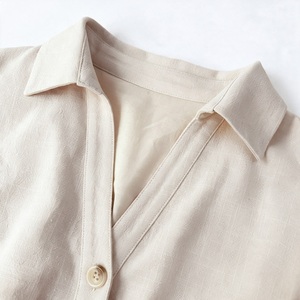 Ivory Linen Cotton Shirt <b>Dress</b> Belted Midi Casual Women <b>Dress</b> Sleeveless Collar Button Front Summer Wear - Product Image 5