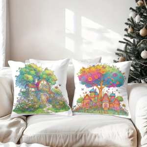 Волшебные домики на деревьях, расположенные в живых, красочных лесах, на уютных декоративных подушках. - Product Image 3