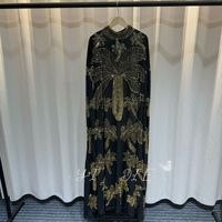 Abaya musulmane, vêtements islamiques, robe de soirée élégante et luxueuse avec perles de cristal, robe de bal pour femme, manches chauve-souris, robe longue en mousseline de soie ample