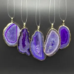Factory Price Natural Purple Agate Slice Pendant | Agate Pendant | For Healing And Meditation From India