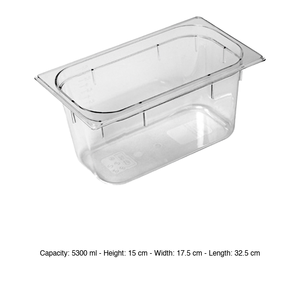 ถาดใส่อาหารโพลีคาร์บอเนต GN 1/3 ขนาด 32.5 × 17.5 × 15 ซม. ไม่มีฝาปิด, -100/+100 ° C - Product Image 3