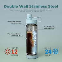Bouteille d'eau Everich ODM à double paroi isolée sous vide en acier inoxydable 18/8 de 24 oz avec bouchon magnétique, anti-fuite, pour le sport et l'usage quotidien