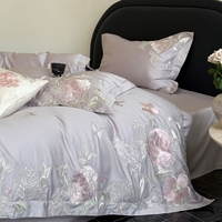 Lumière luxe 500TC coton lit housse de couette ensemble 4 pièces fleur plante broderie housse de couette doux draps reine roi ensemble de literie