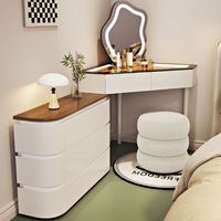 Table de maquillage d'angle moderne avec éclairage LED, durable, réglable et extensible, en panneau de bois MDF, meuble de chambre et d'appartement