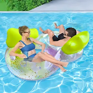 New Shine glitter double swimming ring float chair with backrest transparent adult swimming pool floating swimming pool floats