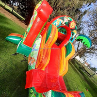 Château Gonflable Commercial Thème Animaux de la Savane avec Toboggan et Aire de Saut pour Enfants