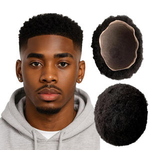 Peruca Masculina Afro de Cabelo Humano Cacheado Crespo com Sistema de Reposição Capilar em Renda 4mm Preto Jato Cabelo Remy Virgem - Peruca Masculina Toupee - Product Image 1