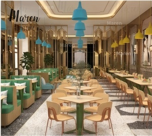 Ensemble <span class=keywords><strong>de</strong></span> mobilier moderne en bois et cuir pour cafétéria, café et restaurant : banquette, chaise et table - Product Image 5