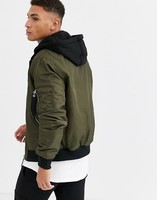 KY Homme Jaket Col baseball kaki Capuche avec cordon de serrage Ouverture zippée Poches latérales Poignets ourlet côtelé Blouson aviateur personnalisé pour hommes