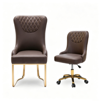 Ensemble de chaises de salon de manucure modernes avec base en métal doré, chaise pour invités et chaise pivotante pour technicien(ne) en manucure pour salon de beauté