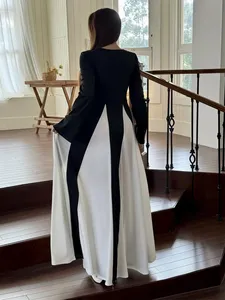 Đầm maxi tay dài nữ tính, kiểu dáng cổ điển thanh lịch, thích hợp cho dạ hội & tiệc tùng, kèm khăn hijab, phong cách Dubai & Thổ Nhĩ Kỳ, họa tiết trơn. - Product Image 5