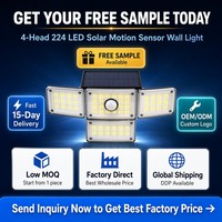 Lampe solaire à détecteur de mouvement à 224 LED, télécommandée, design à 4 feuilles, lampe murale de sécurité résistante aux intempéries, haute efficacité pour les chemins