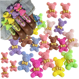 Venta al por mayor 3D Kawaii Petal Tie Teddy Bear Nail Art Charm Colorful Rose Blossom Resin Bear para <span class=keywords><strong>uñas</strong></span> largas - Product Image 3