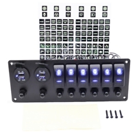 Panneau de commutation à bascule marin 6 interrupteurs avec disjoncteur, prise USB PD, voltmètre 12V-24V, pour voiture et bateau, étanche