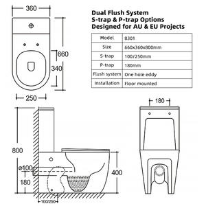 Kidoir WaterMark <span class=keywords><strong>Toilette</strong></span> de salle de bain en céramique blanche de style moderne <span class=keywords><strong>Toilette</strong></span> 2 pièces montée au sol avec bouton poussoir et chasse d'eau - Product Image 5