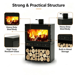 Poêle à bois en acier de style européen, foyer à flamme réelle avec grande fenêtre en verre - Product Image 3